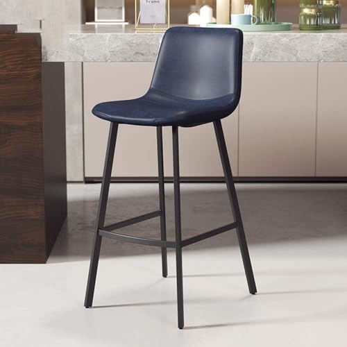 CSYQPDMBDL Barhocker, Tresenhocker, Moderne Barhocker mit Rückenlehne, Metall-Küchenhocker, Esszimmerstuhl mit Fußstütze, Schwarze Barhocker(Blue,Black Leg) von CSYQPDMBDL