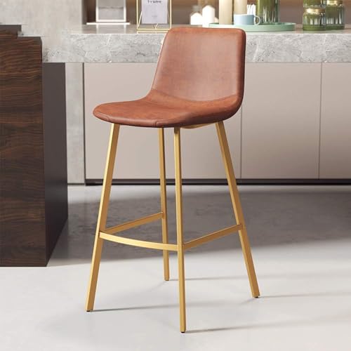 CSYQPDMBDL Barhocker, Tresenhocker, Moderne Barhocker mit Rückenlehne, Metall-Küchenhocker, Esszimmerstuhl mit Fußstütze, Schwarze Barhocker(Brown,Gold Leg) von CSYQPDMBDL
