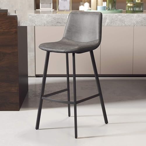 CSYQPDMBDL Barhocker, Tresenhocker, Moderne Barhocker mit Rückenlehne, Metall-Küchenhocker, Esszimmerstuhl mit Fußstütze, Schwarze Barhocker(Grey,Black Leg) von CSYQPDMBDL