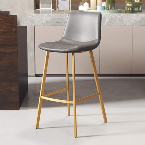 CSYQPDMBDL Barhocker, Tresenhocker, Moderne Barhocker mit Rückenlehne, Metall-Küchenhocker, Esszimmerstuhl mit Fußstütze, Schwarze Barhocker(Grey,Gold Leg) von CSYQPDMBDL