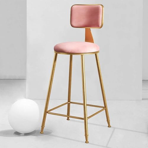 CSYQPDMBDL Barhocker, Tresenhocker, Moderner Thekenhocker mit Rückenlehne, runder Küchenhocker, industrieller Barhocker, Esszimmerstuhl(Pink,65cm) von CSYQPDMBDL