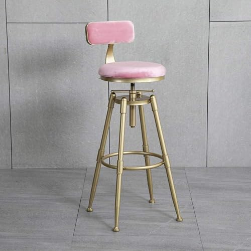 CSYQPDMBDL Barhocker, Tresenhocker, Thekenhöhenhocker, drehbarer Barhocker mit Fußstütze, industrieller Küchenhocker, Metall-Esszimmerstuhl mit gepolstertem Sitz(Light red,with backrest) von CSYQPDMBDL