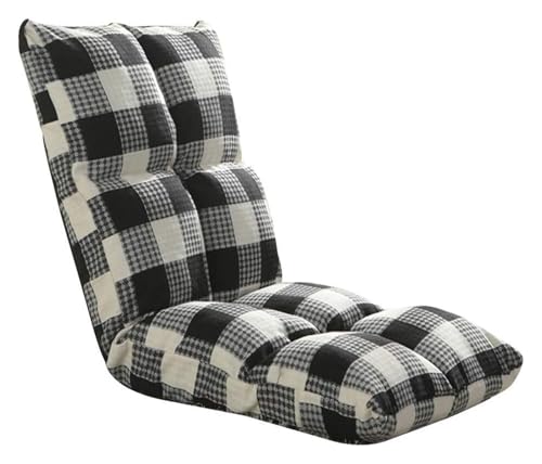 CSYQPDMBDL Bodenstuhl Faltbar, Bodenstuhl mit Verstellbarer, 5-Gang-Bodenkissen mit Verstellbarer Rückenlehne, abnehmbarem und waschbarem Meditationsstuhl(Black and White Grid) von CSYQPDMBDL