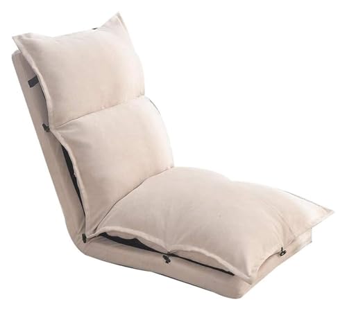 CSYQPDMBDL Bodenstuhl Faltbar, Bodenstuhl mit Verstellbarer, 5-Gang-Rückenlehnenverstellung Balkon-Loungesessel-Stoff abnehmbar und waschbar(Beige) von CSYQPDMBDL