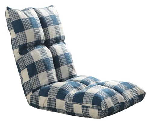 CSYQPDMBDL Bodenstuhl Faltbar, Bodenstuhl mit Verstellbarer, 6 verstellbare Rückenlehne Computerstuhl for Vier Jahreszeiten for Erkerfenster Balkon(Blue and White Grid) von CSYQPDMBDL