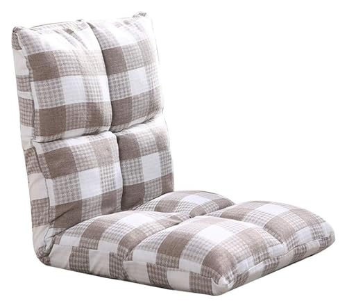 CSYQPDMBDL Bodenstuhl Faltbar, Bodenstuhl mit Verstellbarer, 6 verstellbare Rückenlehne Computerstuhl for Vier Jahreszeiten for Erkerfenster Balkon(Khaki White Grid) von CSYQPDMBDL