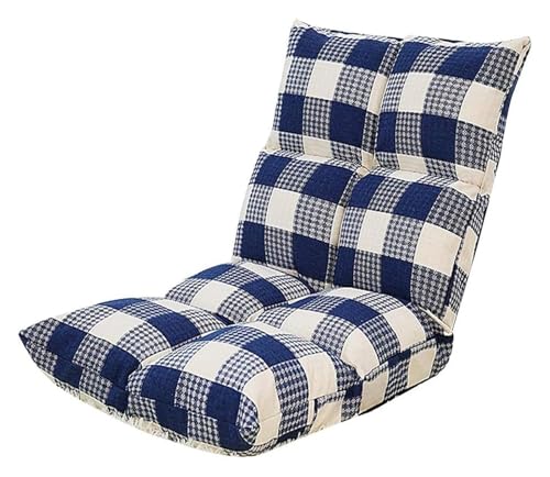 CSYQPDMBDL Bodenstuhl Faltbar, Bodenstuhl mit Verstellbarer, Einzelzimmer Klappbodenstuhl mit Rückenlehne Kleines Sofa for Erkerfenster(Blue Grid) von CSYQPDMBDL