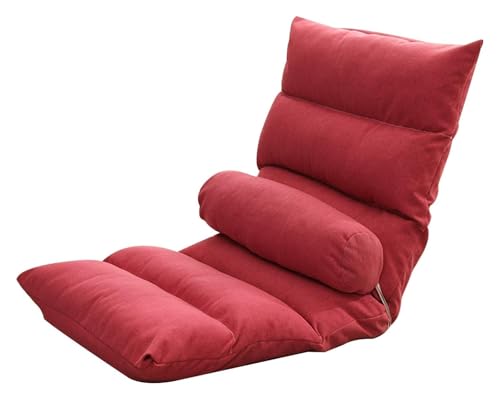 CSYQPDMBDL Bodenstuhl Faltbar, Bodenstuhl mit Verstellbarer, Mit abnehmbarem und waschbarem Taillenkissen Lazy Chair for das Wohnzimmer im Erkerfenster(Red) von CSYQPDMBDL