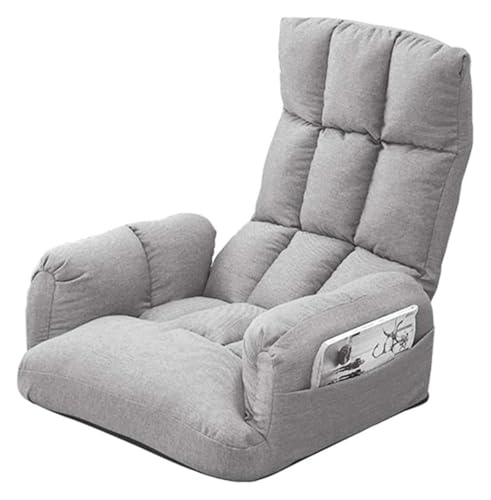 CSYQPDMBDL Bodenstuhl Faltbar, Bodenstuhl mit Verstellbarer, Mit seitlicher Aufbewahrungstasche Klappbarer Bodenstuhl mit Armlehnen Loungesessel(Light Gray) von CSYQPDMBDL