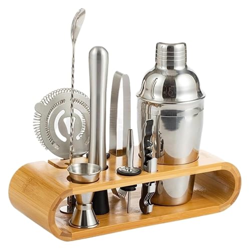 CSYQPDMBDL Cocktail Shaker Set, Cocktail Set, 10 PC Bar Werkzeug Set Mit Bambus Stehen Cocktail Shaker Werkzeuge Bartending Kit von CSYQPDMBDL