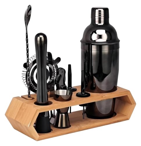 CSYQPDMBDL Cocktail Shaker Set, Cocktail Set, 10 Pcs Cocktail Shaker Set Bar Werkzeug Mit Ständer Bartending Kit(Black) von CSYQPDMBDL
