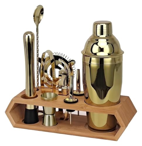 CSYQPDMBDL Cocktail Shaker Set, Cocktail Set, 10 Pcs Cocktail Shaker Set Bar Werkzeug Mit Ständer Bartending Kit(Gold) von CSYQPDMBDL