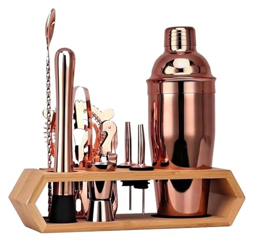 CSYQPDMBDL Cocktail Shaker Set, Cocktail Set, 10 Pcs Cocktail Shaker Set Bar Werkzeug Mit Ständer Bartending Kit(Rose Gold) von CSYQPDMBDL
