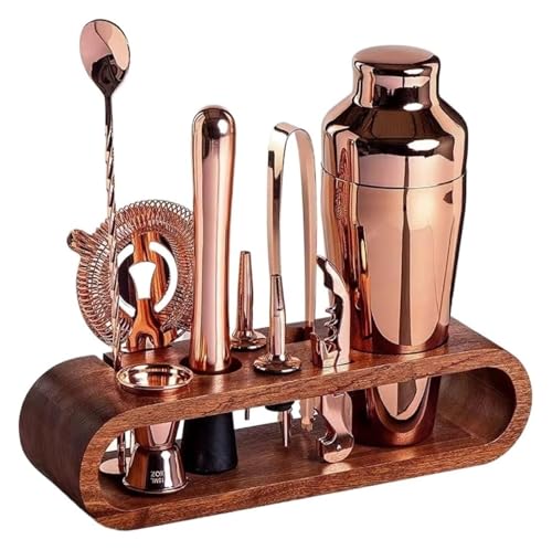 CSYQPDMBDL Cocktail Shaker Set, Cocktail Set, 10 Pcs Edelstahl Cocktail Shaker Set Mit Stand Bartender Kit for Home Outdoor Bar(Light red) von CSYQPDMBDL