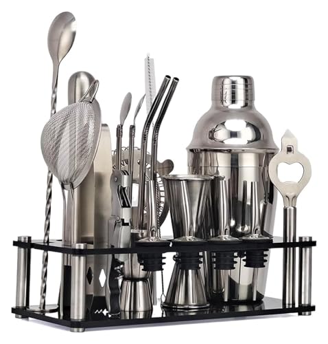 CSYQPDMBDL Cocktail Shaker Set, Cocktail Set, 20Pcs Cocktail Shaker Zubehör Edelstahl Kit Werkzeug Mit Display Stand(550ml) von CSYQPDMBDL