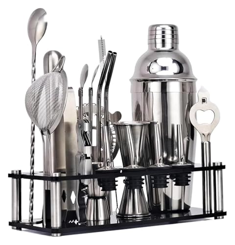 CSYQPDMBDL Cocktail Shaker Set, Cocktail Set, 20Pcs Cocktail Shaker Zubehör Edelstahl Kit Werkzeug Mit Display Stand(750ml) von CSYQPDMBDL