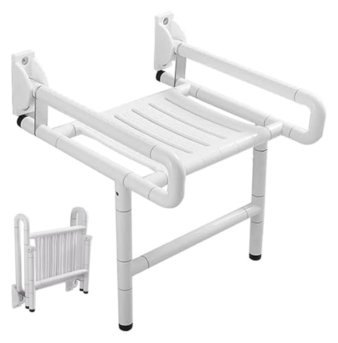 CSYQPDMBDL Duschklappsitz Für Wandmontage, An der Wand montierter Duschstuhl, Klappbarer Duschsitz Duschbanksitz Mit Griffen for Senioren(White) von CSYQPDMBDL