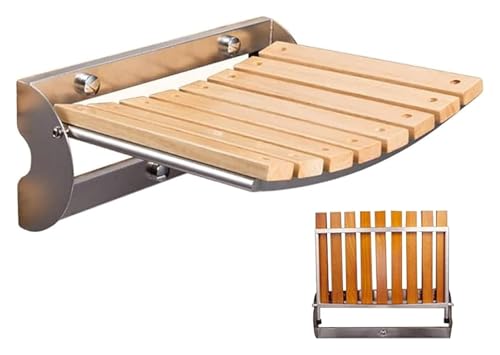CSYQPDMBDL Duschsitz Klappbar Wandmontage, Klappbarer Duschsitz aus Teakholz, an der Wand montierter Duschstuhl, klappbare Duschbank for die Innendusche(Wood Color,326x137x270mm) von CSYQPDMBDL