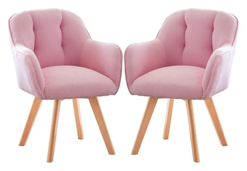 CSYQPDMBDL Esszimmerstühle, Esszimmerstuhl, Esszimmerstühle 2er-Set mit bequemer, verdickter, geschwungener Rückenlehne und Holzbeinen(Pink) von CSYQPDMBDL