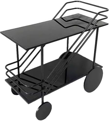 CSYQPDMBDL Lagerwagen Bar und Servierwagen Moderne Rolling Bar und Servierwagen, 2-stöckiges Glas und Metall Küche Bar Insel (Schwarz, S) von CSYQPDMBDL