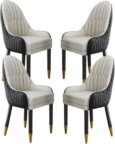 CSYQPDMBDL Modernes Set mit 4 Küchenstühlen, Esszimmerstühle, moderne Sessel, Sitze mit Mikrofaser-Leder bezogen (Schwarz + Beige) von CSYQPDMBDL