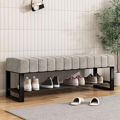 CSYQPDMBDL Schuhaufbewahrungsbank mit 2 Ebenen, mit gepolstertem Sitz, Schuhschrank aus Samt (Grau, 60 x 32 x 45 cm) von CSYQPDMBDL