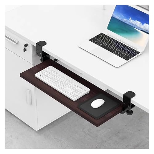CSYQPDMBDL Tastaturablage, Tastaturschublade, Ergonomische Tastaturablage, ausziehbare Tastaturablage mit C-Klemme, höhenverstellbar(Walnut,65 * 24cm(25 * 9in)) von CSYQPDMBDL