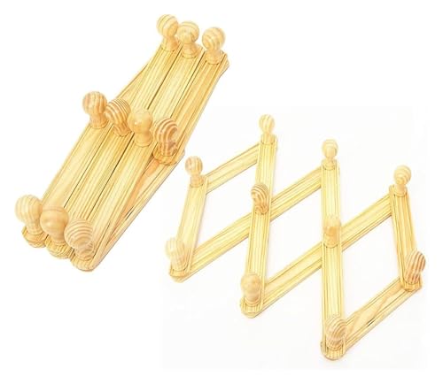 CSYQPDMBDL Wandgarderobe, Garderobenhaken, Kleiderhaken wand, Kleiderhaken, Ausziehbare Garderobenständer Wandmontage Holz Mit 10 Haken Schlafzimmer Aufbewahrungsschraube, 2er-Set(B) von CSYQPDMBDL