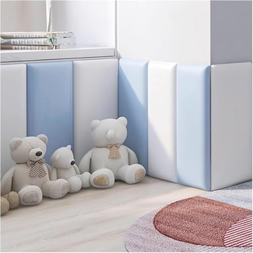 CSYQPDMBDL Wandpaneele Gepolstert, Kopfteil for Abziehen und Aufkleben, 3D-schalldichte gepolsterte Wandpaneele, einfache Montage(Blue+White,200x50cm) von CSYQPDMBDL