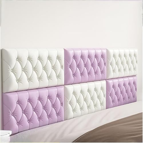 CSYQPDMBDL Wandpaneele Gepolstert, Verdickter Schutz-Wandaufkleber, 3D-Antikollisions-Wandpolster, abnehmbares, weiches Tapetenkissen mit Lederverkleidung(Purple+White,10PCS) von CSYQPDMBDL