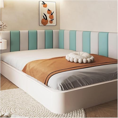 CSYQPDMBDL Wandpaneele Gepolstert, Wandpaneele Kopfteil, Schalldichter Wandaufkleber, Abziehen und Aufkleben Wandaufkleber(Blue+White,160x50cm) von CSYQPDMBDL