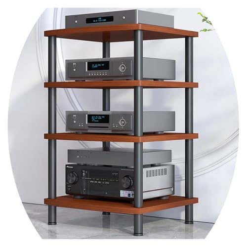 Stufiger HiFi Rack, Plattenspieler-Ständer, 2 3 4-stufiger Stereo-Rack-Medienständer, höhenverstellbar, Regal for Unterhaltungskomponenten(Teak,4 Tier) von CSYQPDMBDL