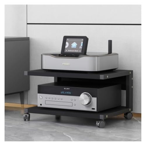 Stufiger HiFi Rack, Plattenspieler-Ständer, 2-stufiger Medienständer mit Rädern for kleine Räume, Lagerregale aus Holz, Stereoschrank(Black,50x40x30cm) von CSYQPDMBDL
