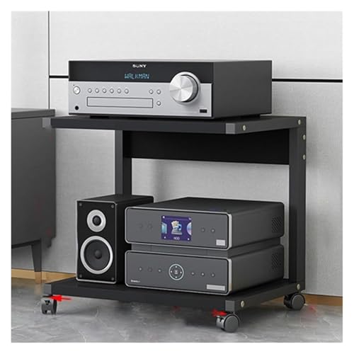 Stufiger HiFi Rack, Plattenspieler-Ständer, 2-stufiger Medienständer mit Rädern for kleine Räume, Lagerregale aus Holz, Stereoschrank(Black,50x40x45cm) von CSYQPDMBDL