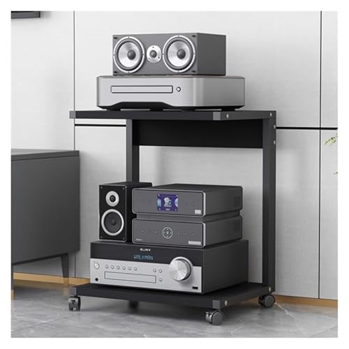 Stufiger HiFi Rack, Plattenspieler-Ständer, 2-stufiger Medienständer mit Rädern for kleine Räume, Lagerregale aus Holz, Stereoschrank(Black,50x40x55cm) von CSYQPDMBDL