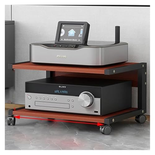 Stufiger HiFi Rack, Plattenspieler-Ständer, 2-stufiger Medienständer mit Rädern for kleine Räume, Lagerregale aus Holz, Stereoschrank(Teak,50x40x35cm) von CSYQPDMBDL
