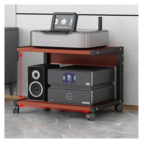 Stufiger HiFi Rack, Plattenspieler-Ständer, 2-stufiger Medienständer mit Rädern for kleine Räume, Lagerregale aus Holz, Stereoschrank(Teak,50x40x40cm) von CSYQPDMBDL