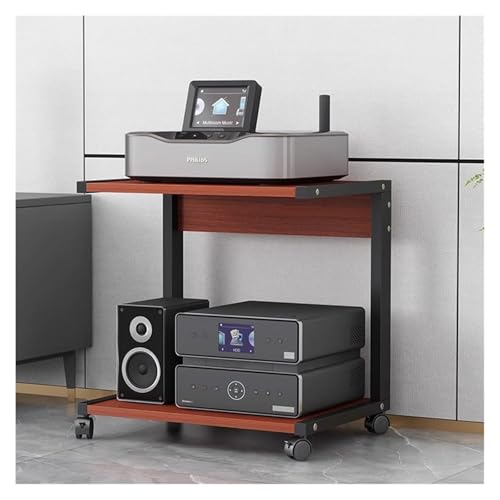 Stufiger HiFi Rack, Plattenspieler-Ständer, 2-stufiger Medienständer mit Rädern for kleine Räume, Lagerregale aus Holz, Stereoschrank(Teak,50x40x60cm) von CSYQPDMBDL