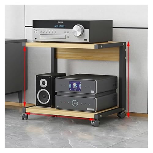 Stufiger HiFi Rack, Plattenspieler-Ständer, 2-stufiger Medienständer mit Rädern for kleine Räume, Lagerregale aus Holz, Stereoschrank(Walnut,50x40x45cm) von CSYQPDMBDL