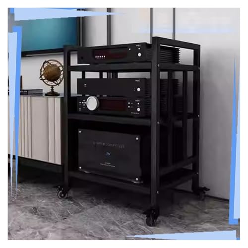 Stufiger HiFi Rack, Plattenspieler-Ständer, Media Stand Mit Rad Spielkonsole Stand Stereo Komponente Schrank for Heimkino(Black,3 Tier-73cm high) von CSYQPDMBDL