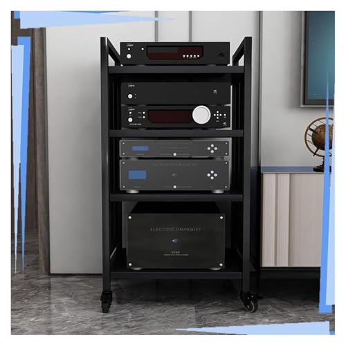 Stufiger HiFi Rack, Plattenspieler-Ständer, Media Stand Mit Rad Spielkonsole Stand Stereo Komponente Schrank for Heimkino(Black,4 Tier-94cm high) von CSYQPDMBDL