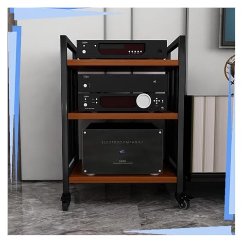 Stufiger HiFi Rack, Plattenspieler-Ständer, Media Stand Mit Rad Spielkonsole Stand Stereo Komponente Schrank for Heimkino(Teak,3 Tier-73cm high) von CSYQPDMBDL