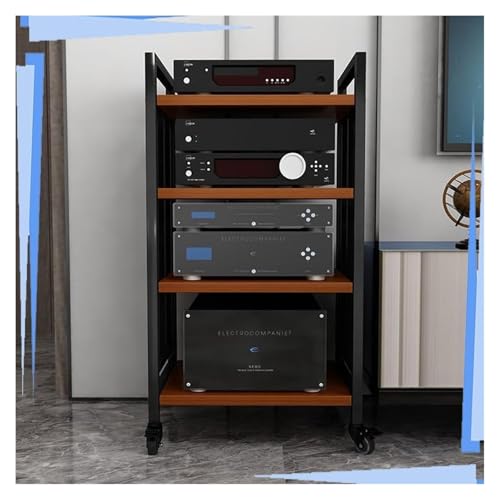 Stufiger HiFi Rack, Plattenspieler-Ständer, Media Stand Mit Rad Spielkonsole Stand Stereo Komponente Schrank for Heimkino(Teak,4 Tier-94cm high) von CSYQPDMBDL