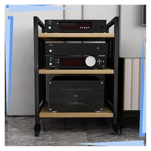 Stufiger HiFi Rack, Plattenspieler-Ständer, Media Stand Mit Rad Spielkonsole Stand Stereo Komponente Schrank for Heimkino(Walnut,3 Tier-73cm high) von CSYQPDMBDL