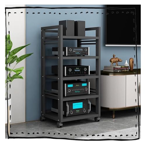 Stufiger HiFi Rack, Plattenspieler-Ständer, Medienaufbewahrungsschrank, höhenverstellbar, aus Holz, for das Home Office(Black,W50cm/20in) von CSYQPDMBDL