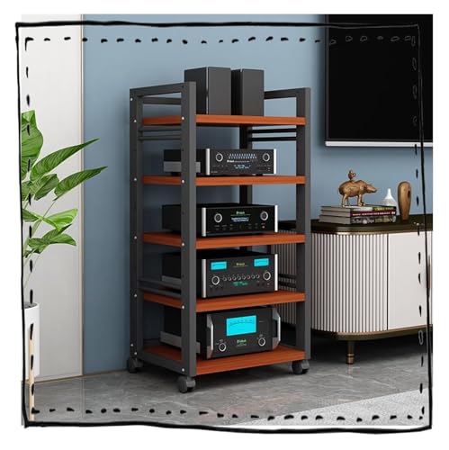 Stufiger HiFi Rack, Plattenspieler-Ständer, Medienaufbewahrungsschrank, höhenverstellbar, aus Holz, for das Home Office(Teak,W50cm/20in) von CSYQPDMBDL