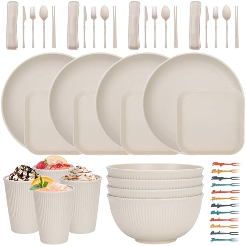 48 Teiliges Unzerbrechliches Geschirr Set, Wiederverwendbar Camping für 4 Personen Plastikgeschirr Picknick Leicht Bunt Grill Kunststoff Servierteller Schüsseln Besteck 48 Teiliges Unzerbrechliches Geschirr Set, Wiederverwendbar Camping für 4 Personen Plastikgeschirr Picknick Leicht Bunt Grill Kunststoff Servierteller Schüsseln Besteck von CSYY