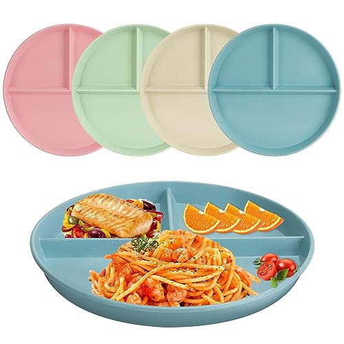 9 Zoll Geteilte Speiseteller Sets, 4 Stück unzerbrechliche Diät-Teller, Portionskontrolle Geteilte Teller Tiefe Picknick Teller Wiederverwendbares Geschirr Set Dessertteller für Erwachsene Kinder von CSYY