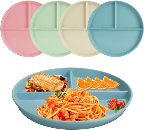 9 Zoll Geteilte Speiseteller Sets, 4 Stück unzerbrechliche Diät-Teller, Portionskontrolle Geteilte Teller Tiefe Picknick Teller Wiederverwendbares Geschirr Set Dessertteller für Erwachsene Kinder von CSYY