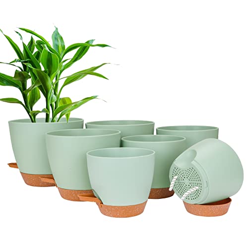 CSYY Blumentopf, 7 Stück Kunststoff Blumentopf mit Bewässerungssystem 20.3/19/17.7/16.5/15.2/14/12.7cm, Pflanztopf Selbstbewässerung Übertopf mit Untersetzer, für Drinnen und Draußen Geeignet von CSYY